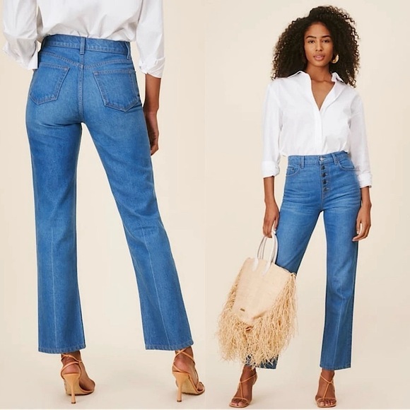 REFORMATION 90s High Rise Button Fly Relaxed Straight Leg Ankle Cropped Jeans 24 - Picture 2 of 4